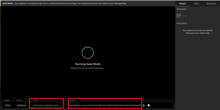 Getting RTMP details for a Gear Mode webinar