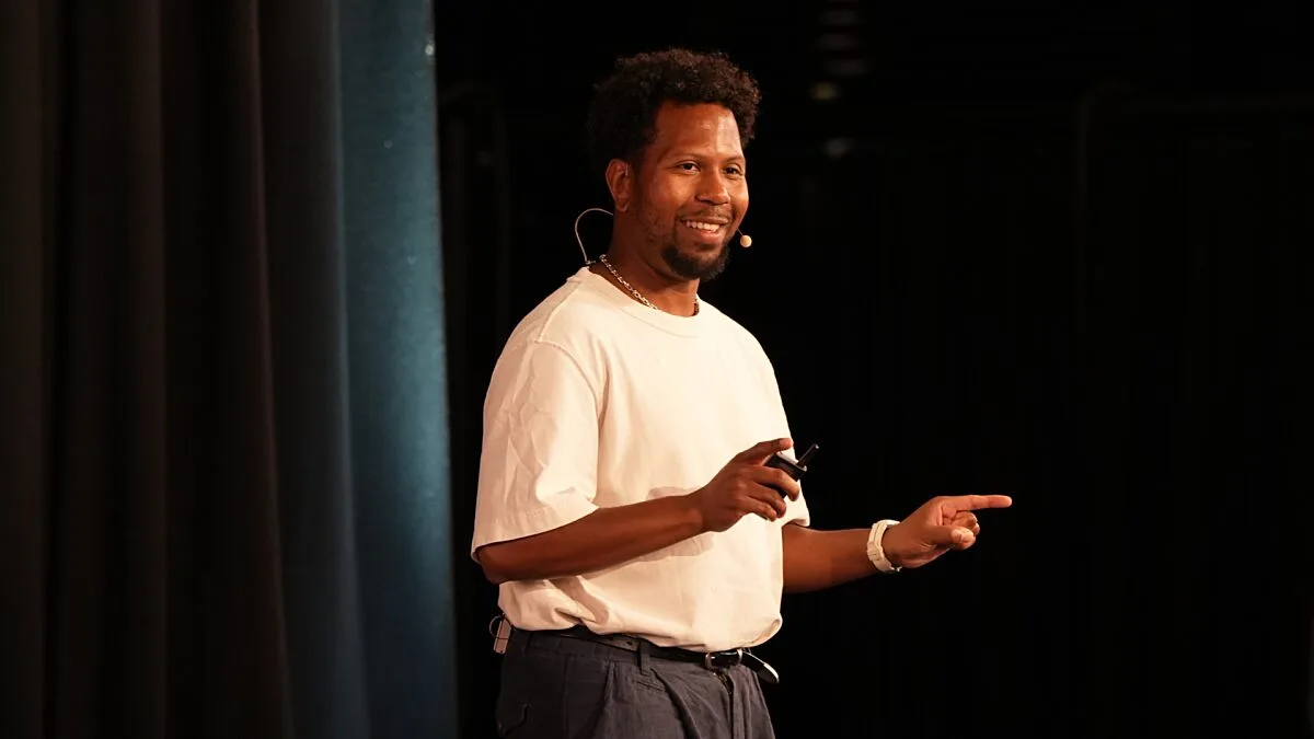 Speaker on the black stage