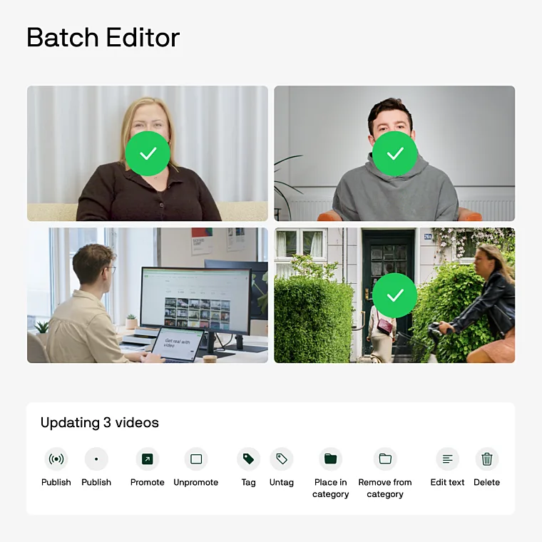 Batch Editor curating multiple videos at once