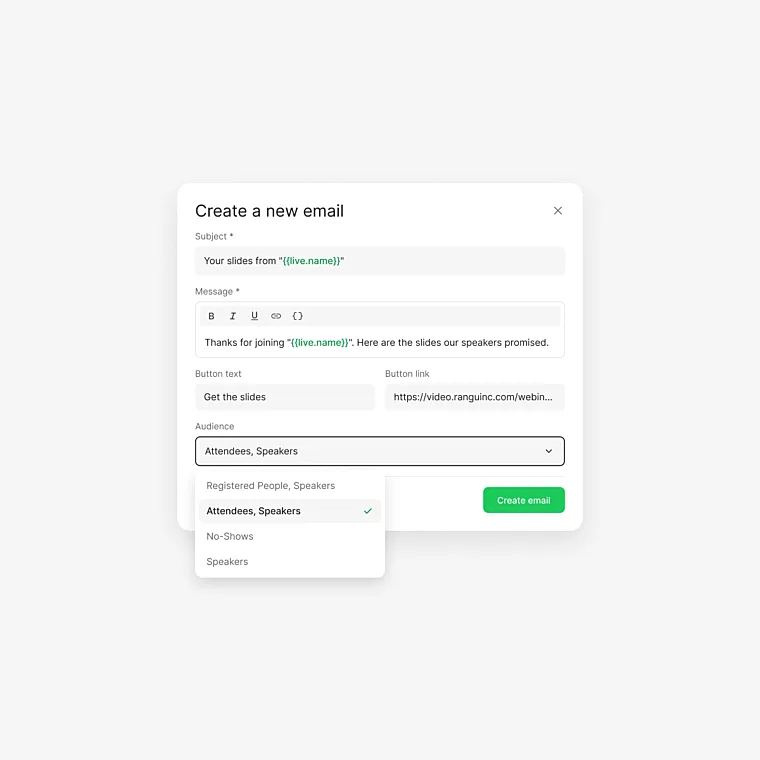 Webinar email sequences choose who gets each email