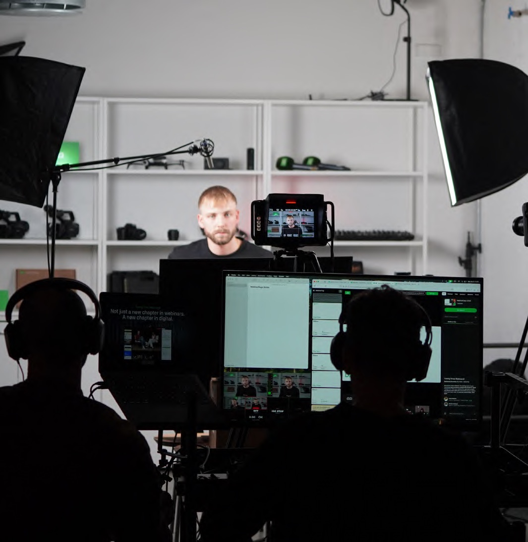 A webinar being produced in a studio setting